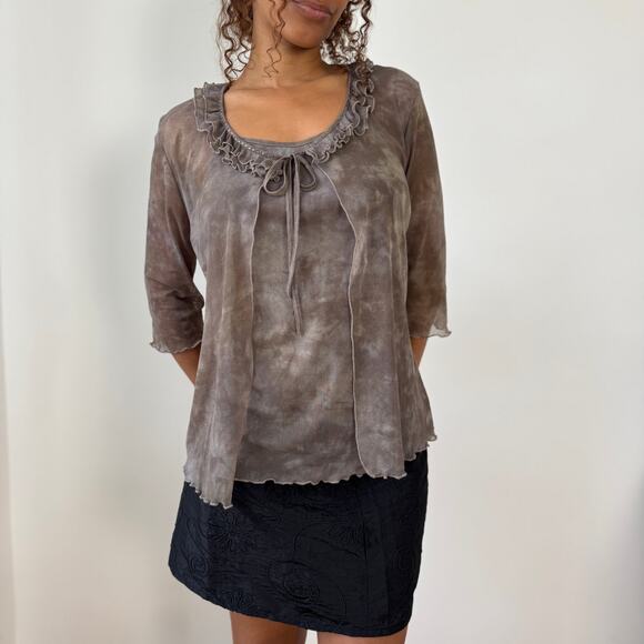 Italian Vintage Viscose Ruffle Twinset Top (M/L) - Picture 1 of 10